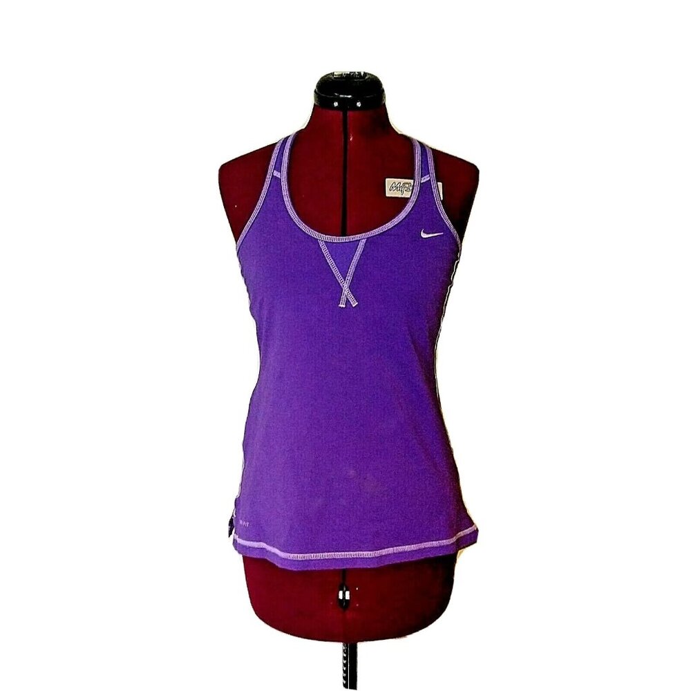 Nike Dri-Fit Purple White Racerback Tank Top Medium Shelf Bra Side Split